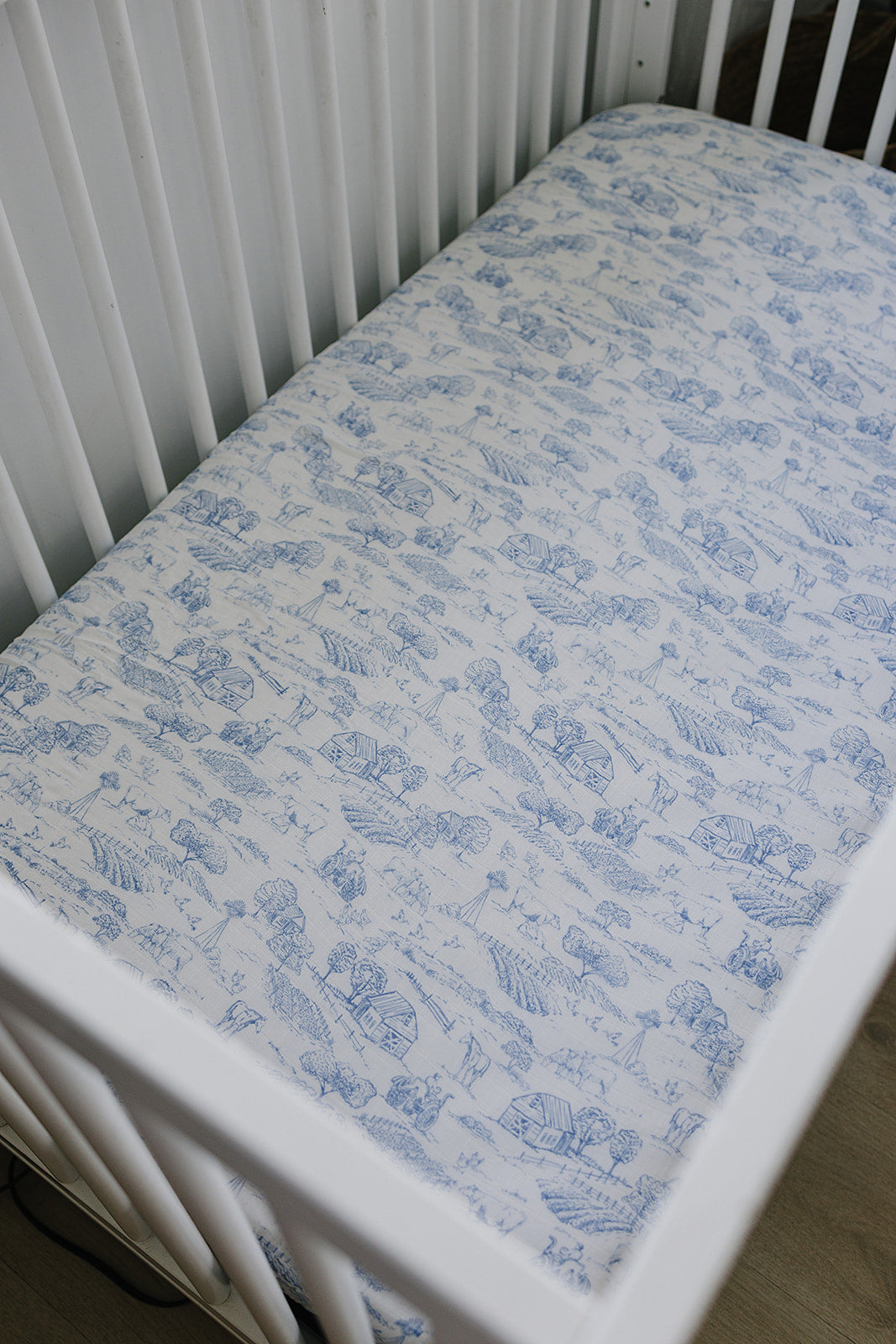 Farm Toile Muslin Crib Sheet