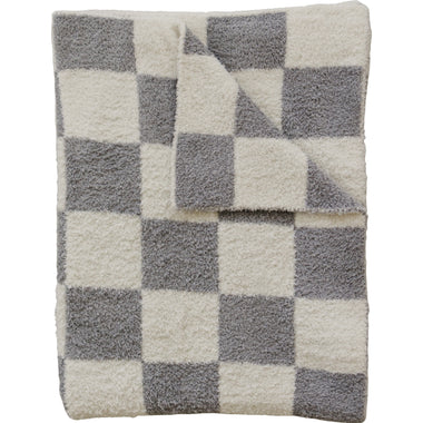 Grey Checkered Plush Blanket