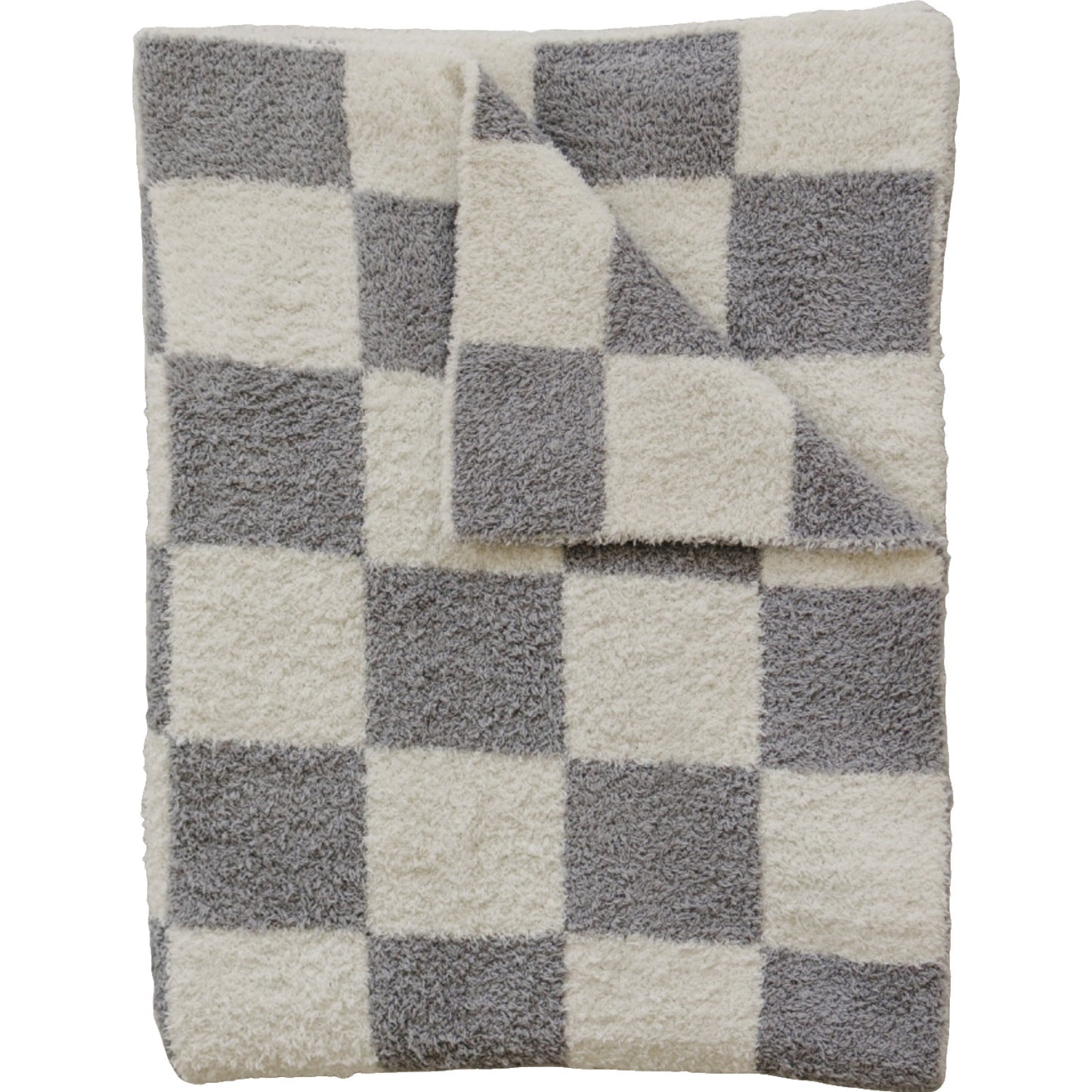 Grey Checkered Plush Blanket