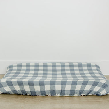 Dusty Blue Gingham Muslin Changing Pad Cover