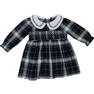 Navy Plaid Smocked Dress