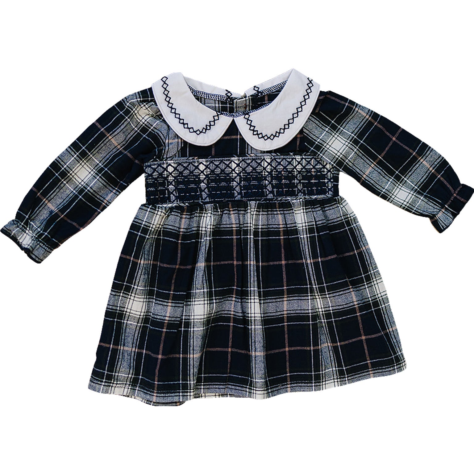 Navy Plaid Smocked Dress 0-3