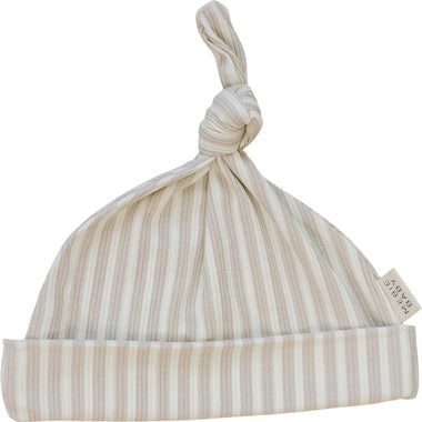 Taupe Stripe Ribbed Bamboo Newborn Knot Hat