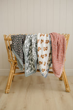 Dusty Blue Gingham + Teddy Bear Muslin Quilt