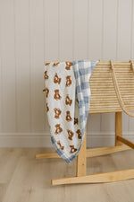 Dusty Blue Gingham + Teddy Bear Muslin Quilt
