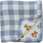 Dusty Blue Gingham + Teddy Bear Muslin Quilt