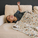 Mebie Baby Gender Neutral Infant Muslin quilt its 100% cotton. Looks great in any nursery.