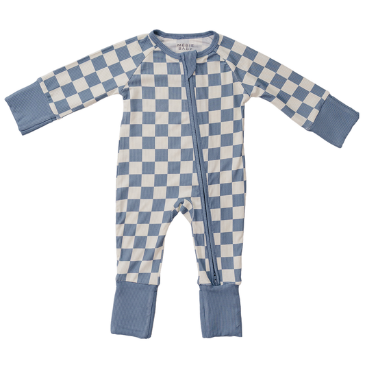 Blue Checkered Ribbed Bamboo Zipper