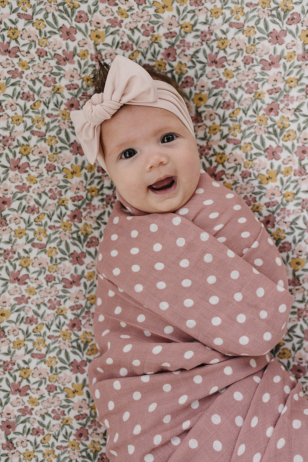 Pink Polka Dot Muslin Swaddle Blanket
