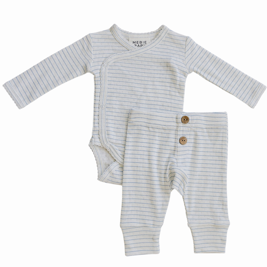 Blue Stripe Pointelle Layette Set