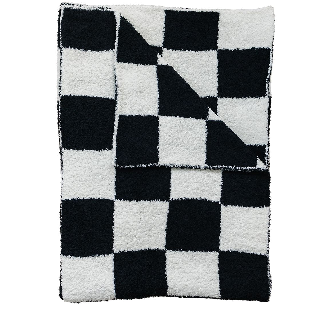 Black and White Checkered Plush Blanket Stylish Comfort Warmth