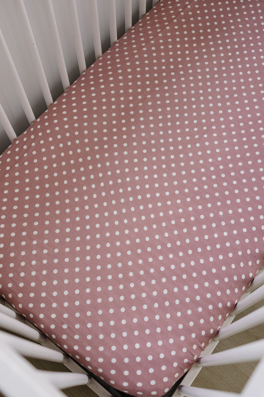 Pink Polka Dot Muslin Crib Sheet