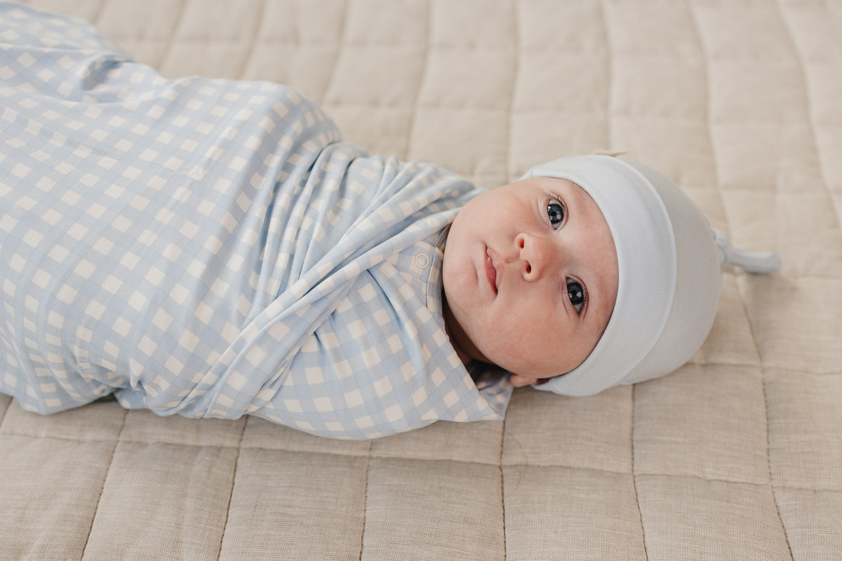 Blue Gingham Bamboo Stretch Swaddle