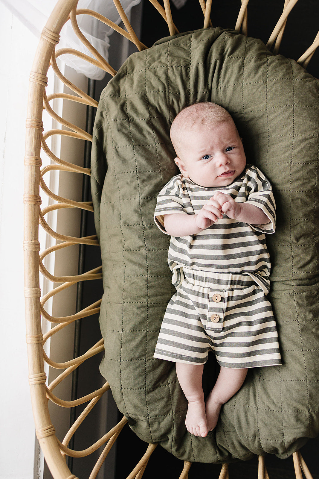 Charcoal Stripe Button Short Set
