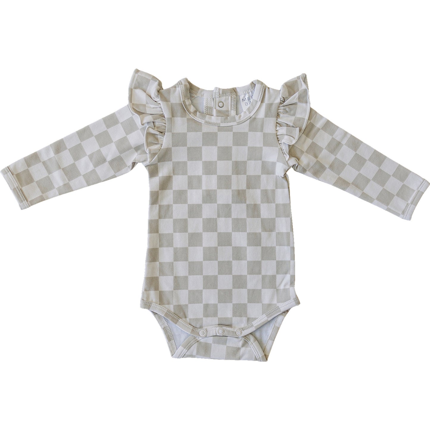 Taupe Checkered Ruffle Sleeve Bodysuit – Mebie Baby