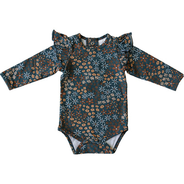 Navy Floral Ruffle Sleeve Bodysuit