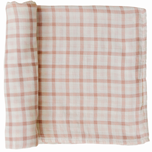 Pink Gingham Muslin Swaddle Blanket