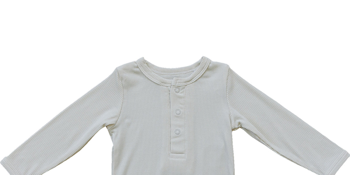 Mebie Baby Cream Bamboo Snap Long Sleeve Ribbed Bodysuit