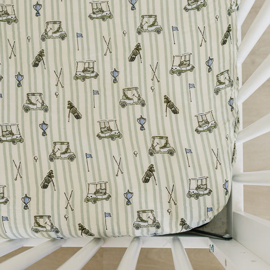 Tee Time Muslin Crib Sheet