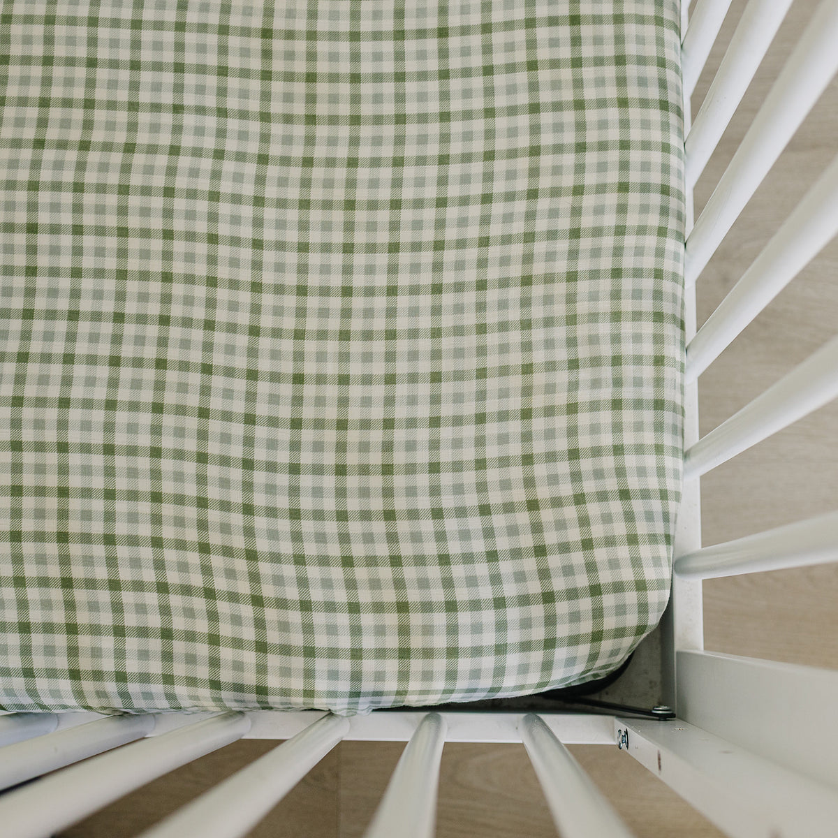 Green Gingham Muslin Crib Sheet