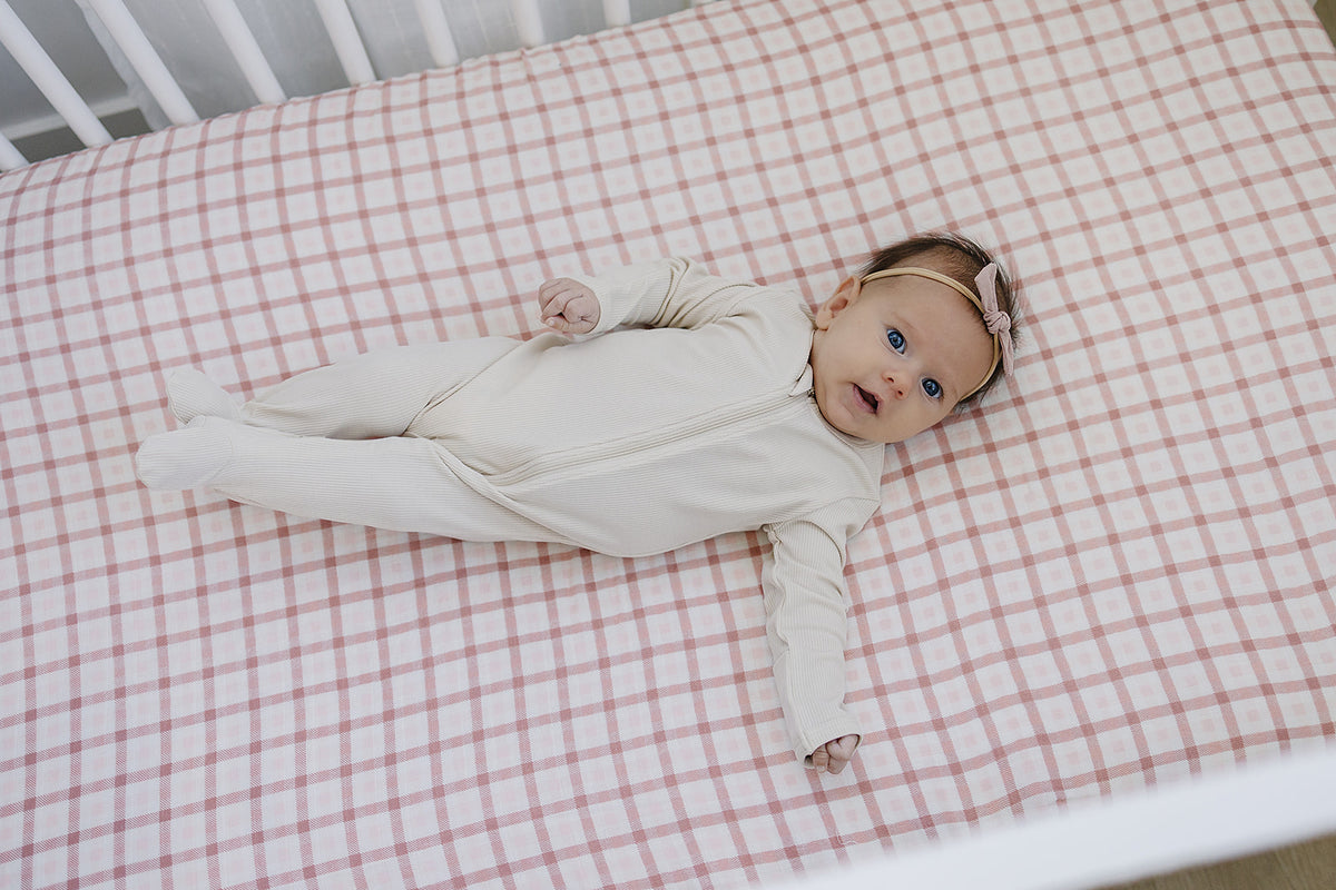 Pink Gingham Muslin Crib Sheet