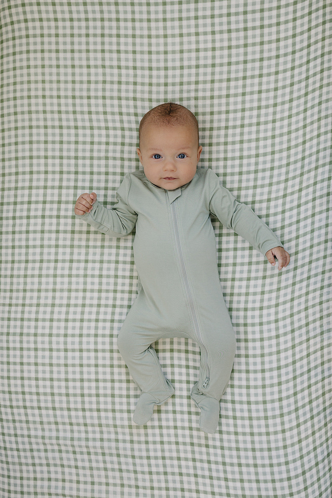Green Gingham Muslin Crib Sheet