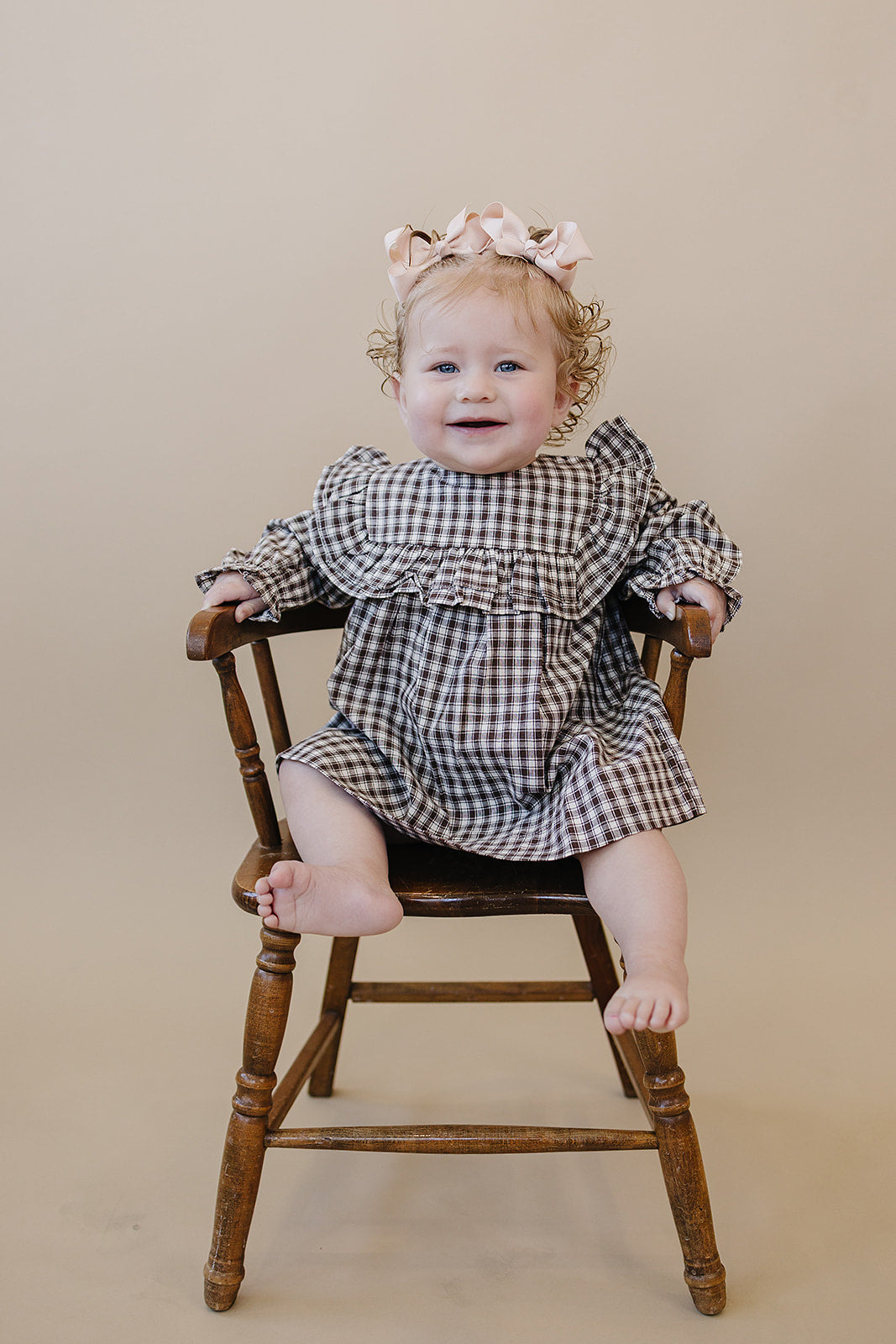 Brown Gingham Ruffle Dress