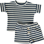 Navy Stripe Button Short Set