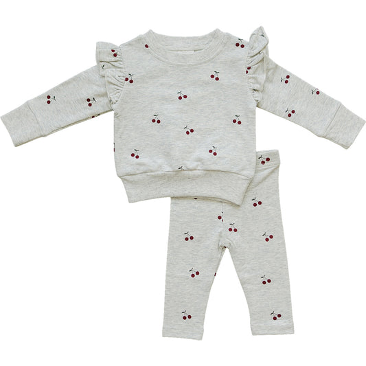 Cherry Ruffle French Terry Set