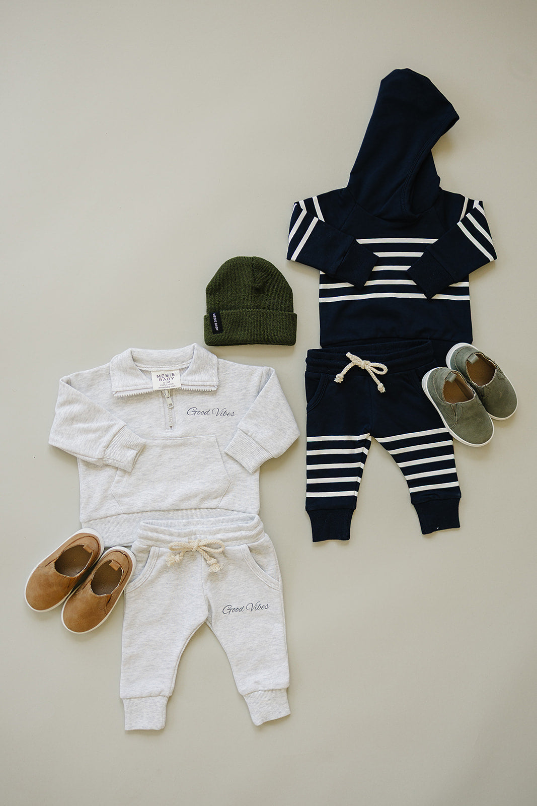 Navy Stripe Hooded French Terry Set