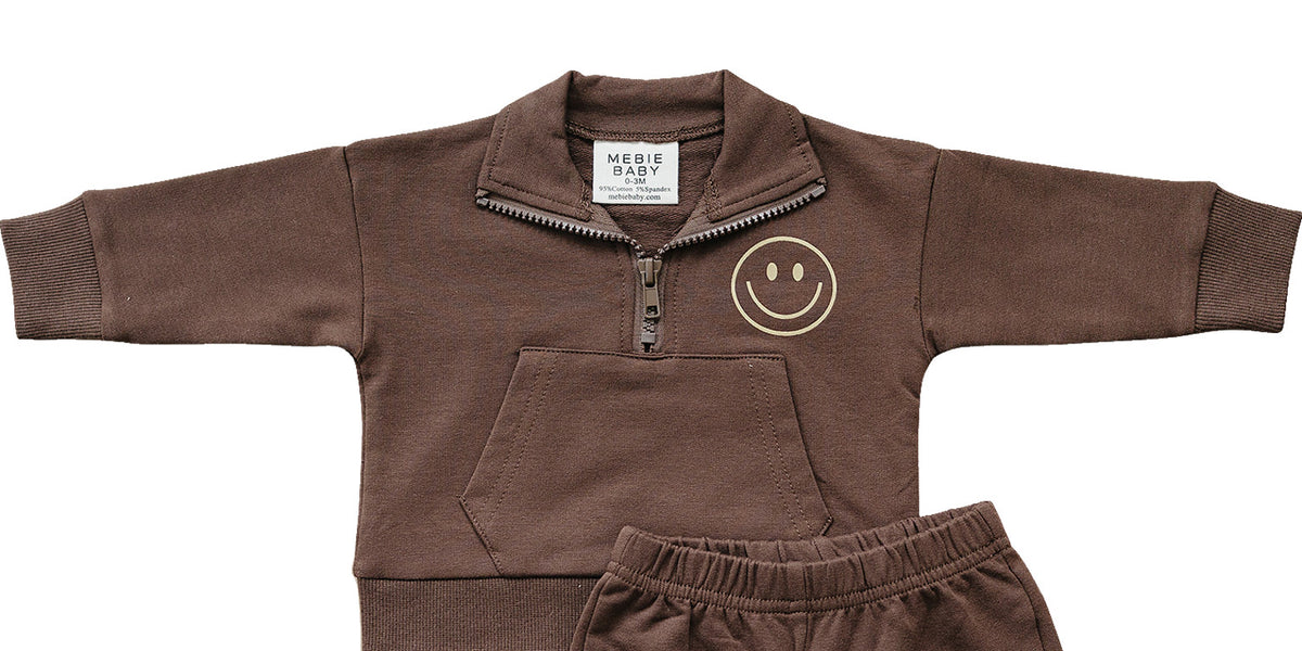 Mebie Baby Smiley Face Quarter Zip French Terry Set