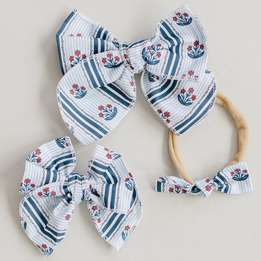 Block Print Floral Hair Bow