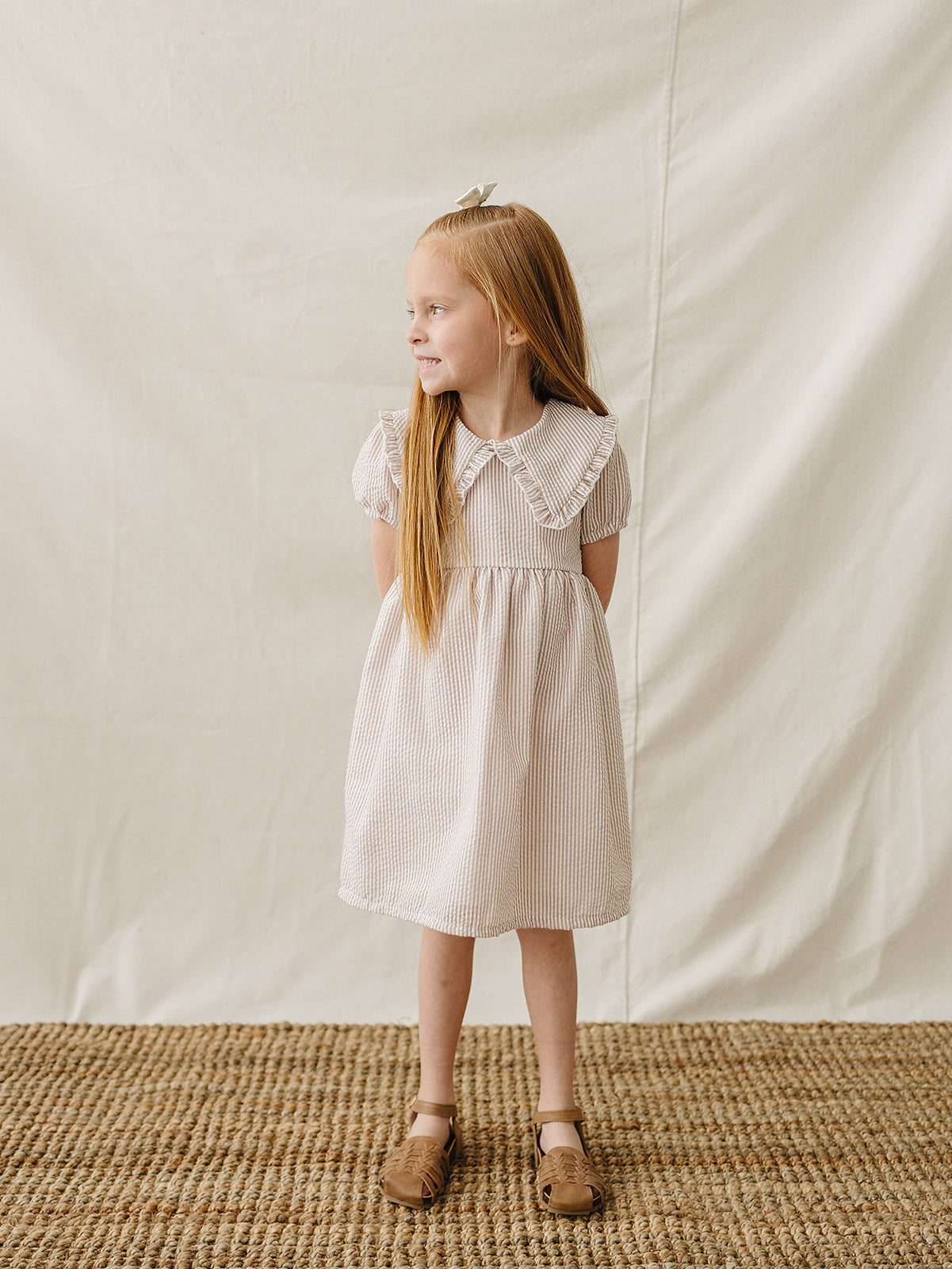 Taupe Stripe Peter Pan Collar Dress – Mebie Baby