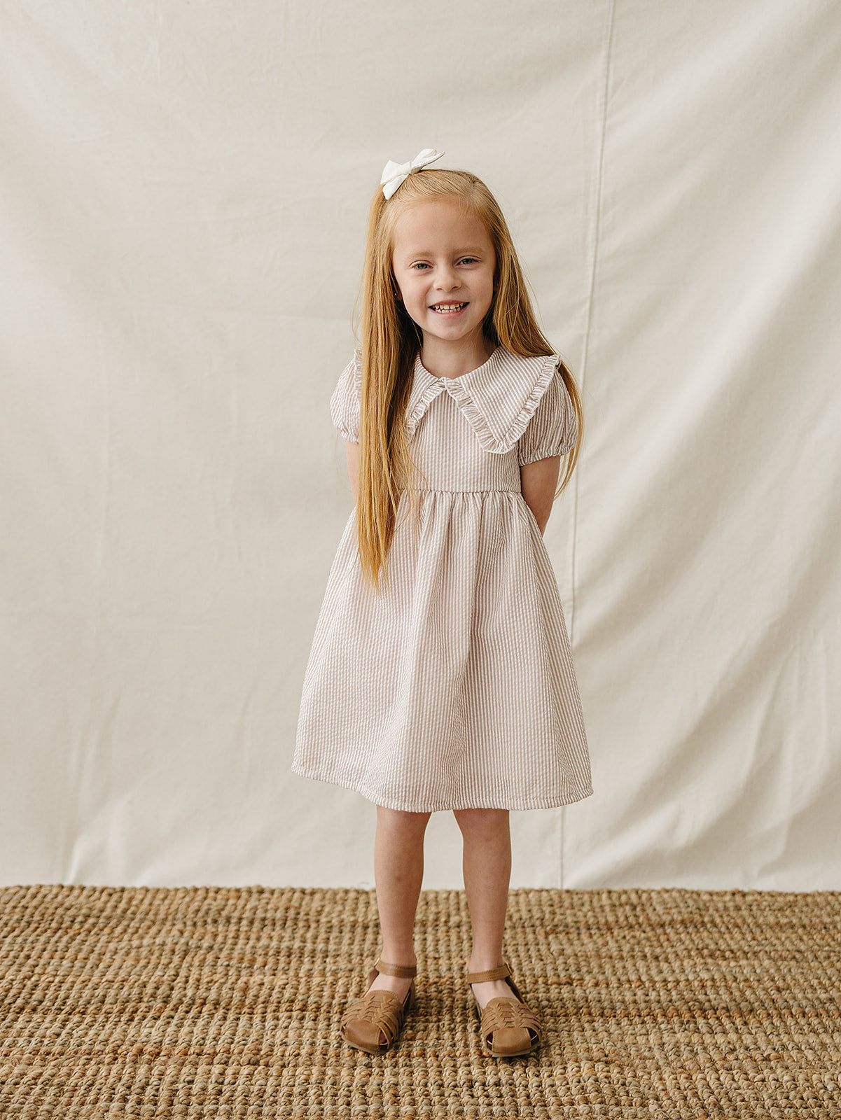 Taupe Stripe Peter Pan Collar Dress – Mebie Baby