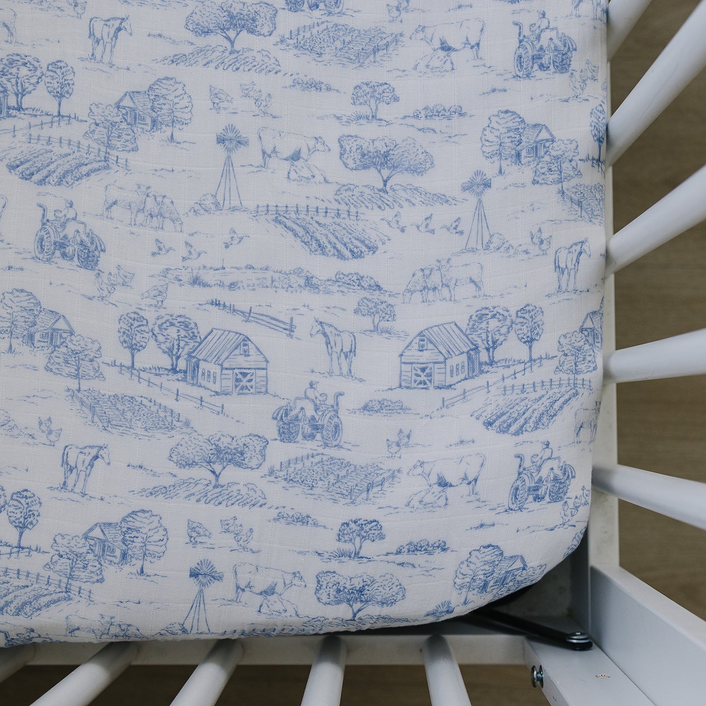 Farm Toile Muslin Crib Sheet