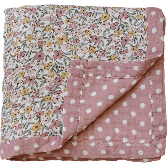 Sunny Petals + Pink Polka Dot Muslin Quilt