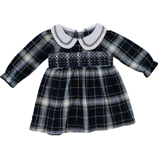 Navy Plaid Smocked Dress