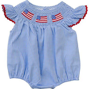 Flag Gingham Smocked Bubble Romper