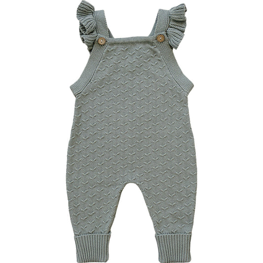 Green Ruffle Knit Overalls