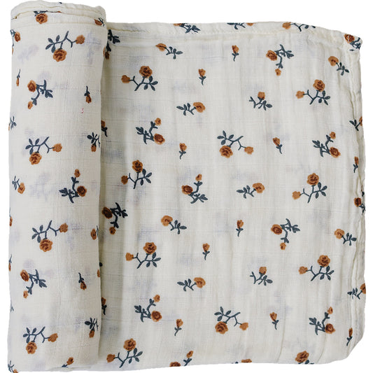 Cream Floral Muslin Swaddle Blanket