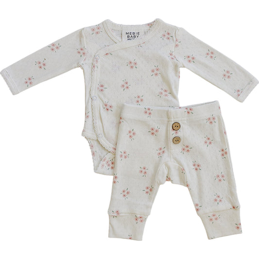 Pink Floral Pointelle Layette Set