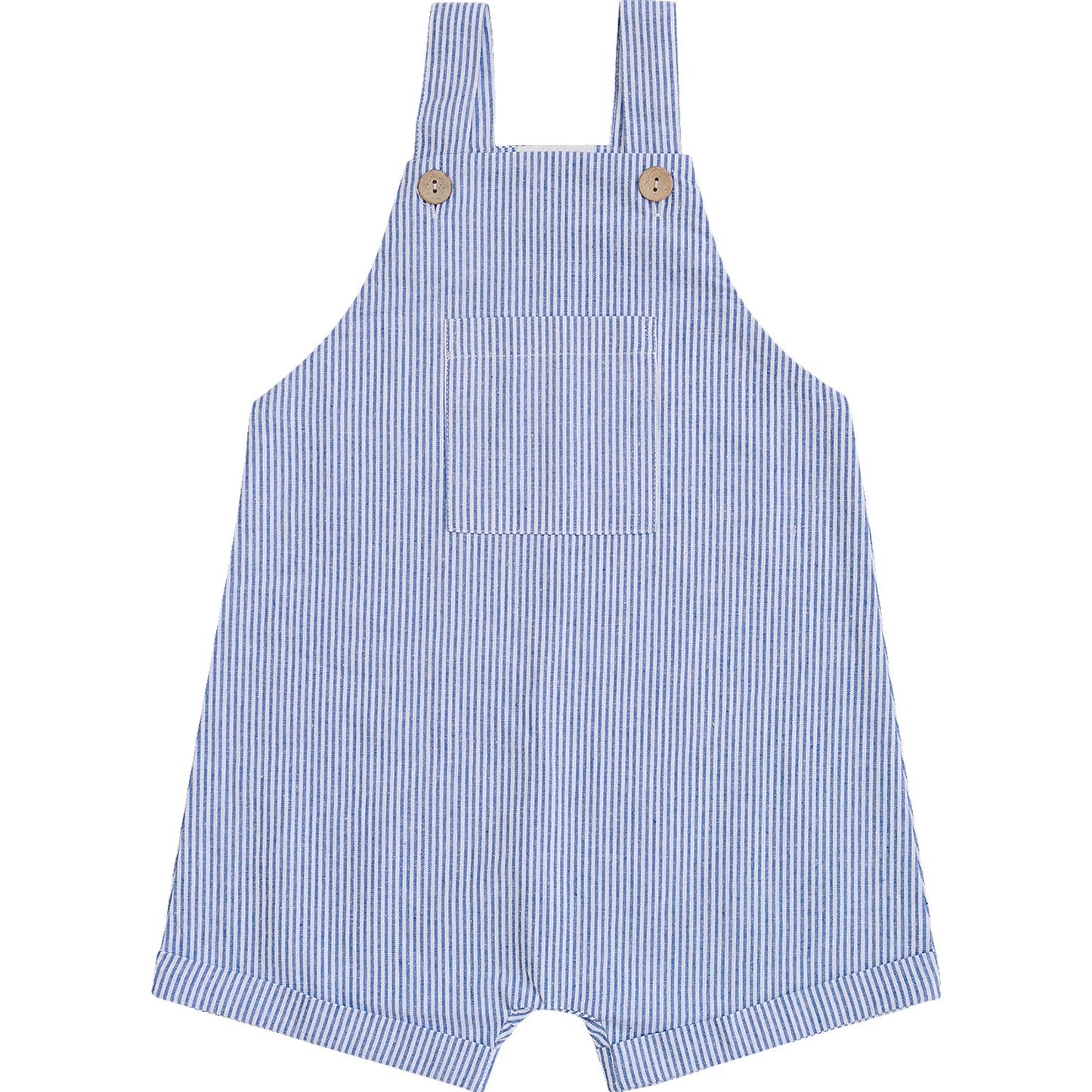 Blue Stripe Short Linen Overalls