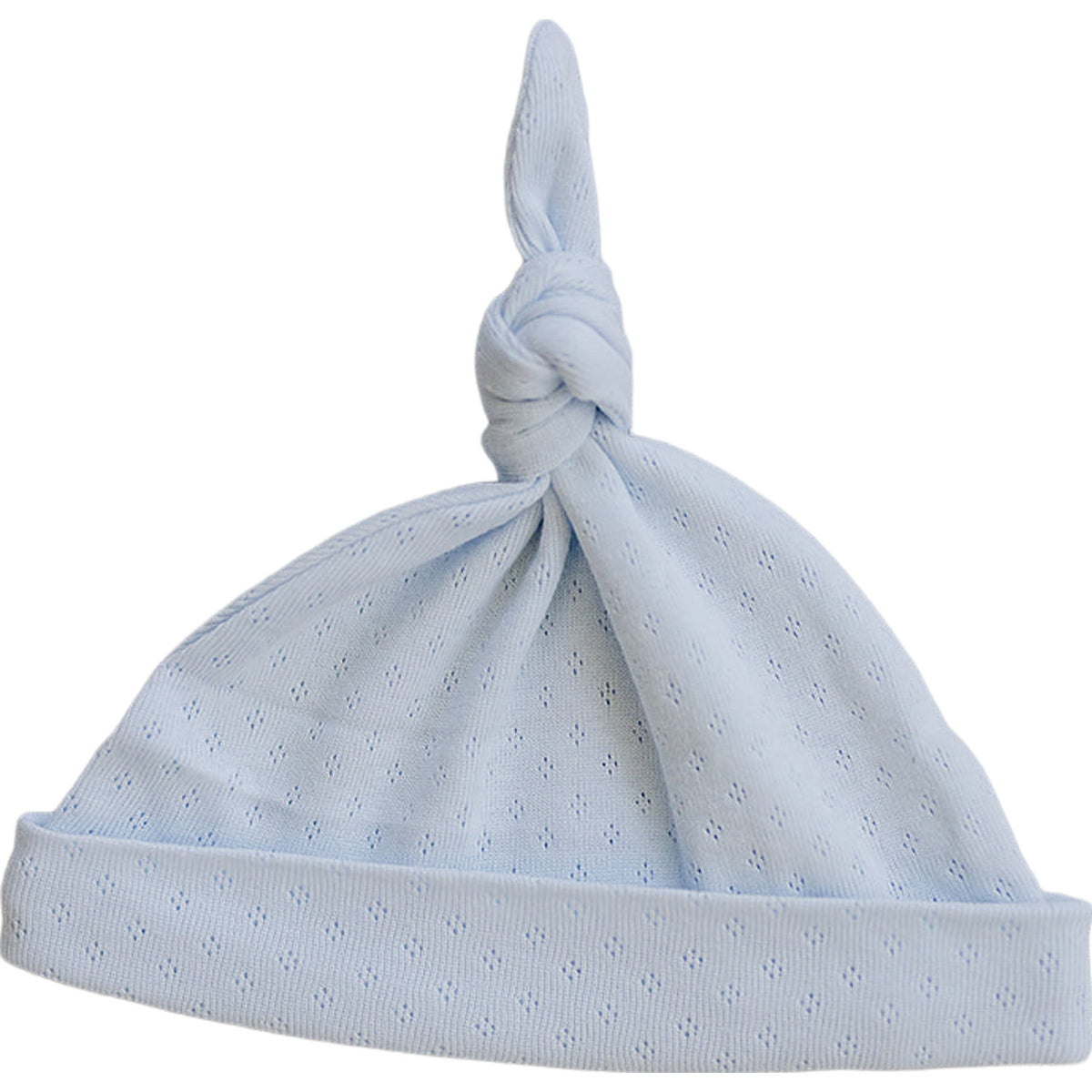 Blue Pointelle Cotton Newborn Knot Hat