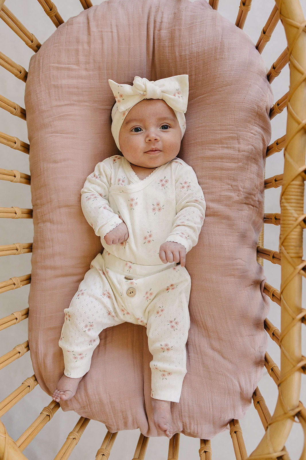 Pink Floral Pointelle Layette Set
