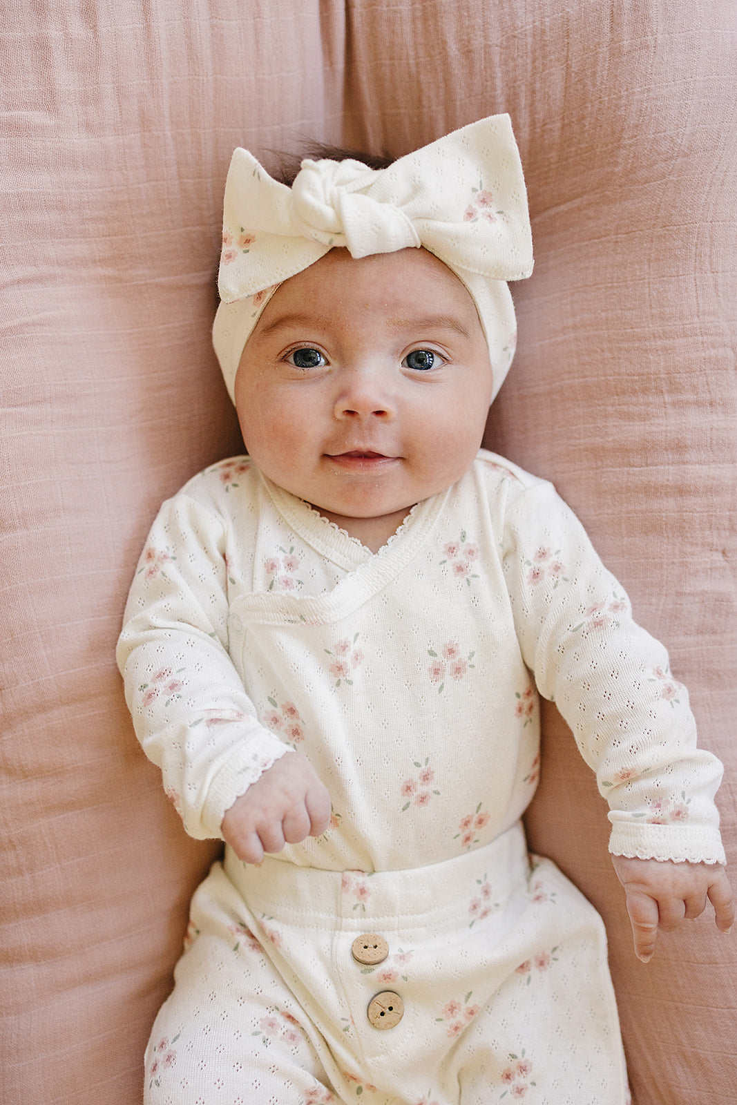 Pink Floral Pointelle Layette Set