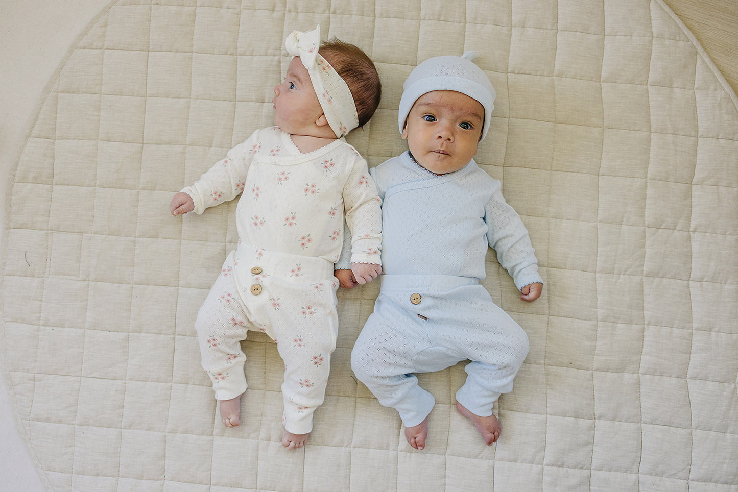 Blue Pointelle Cotton Newborn Knot Hat