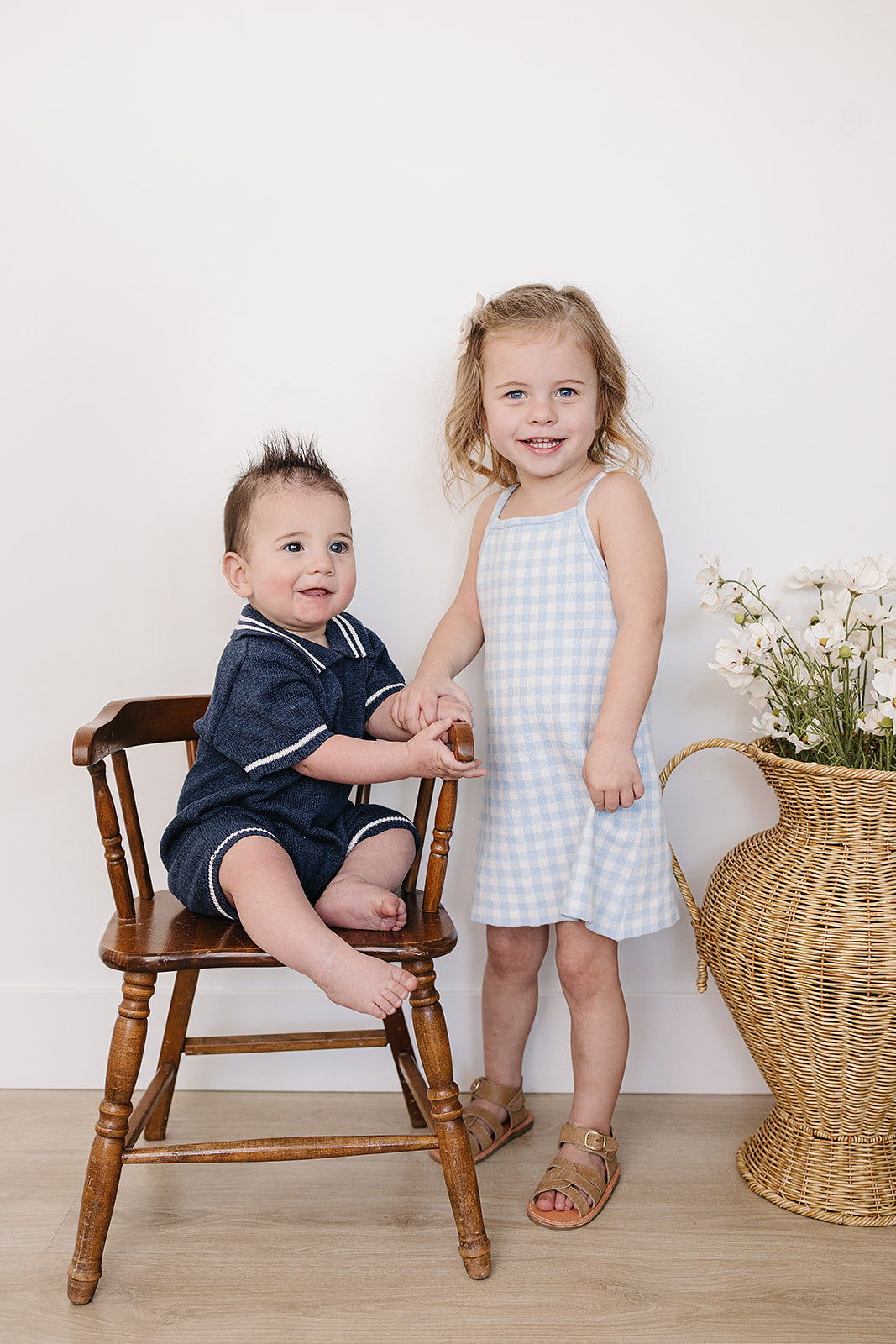 Blue Knit Gingham Dress