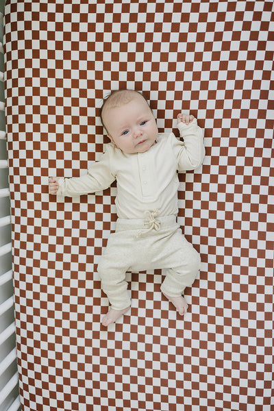Mebie Baby Rust Checkered Bamboo Stretch Crib Sheet