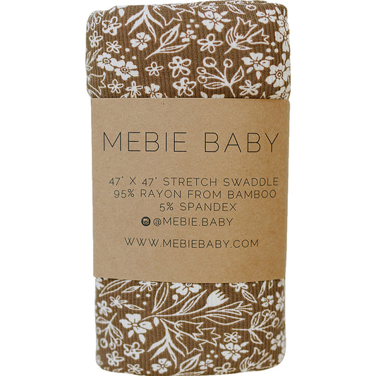 Brown Floral Ribbed Bamboo Stretch Swaddle
