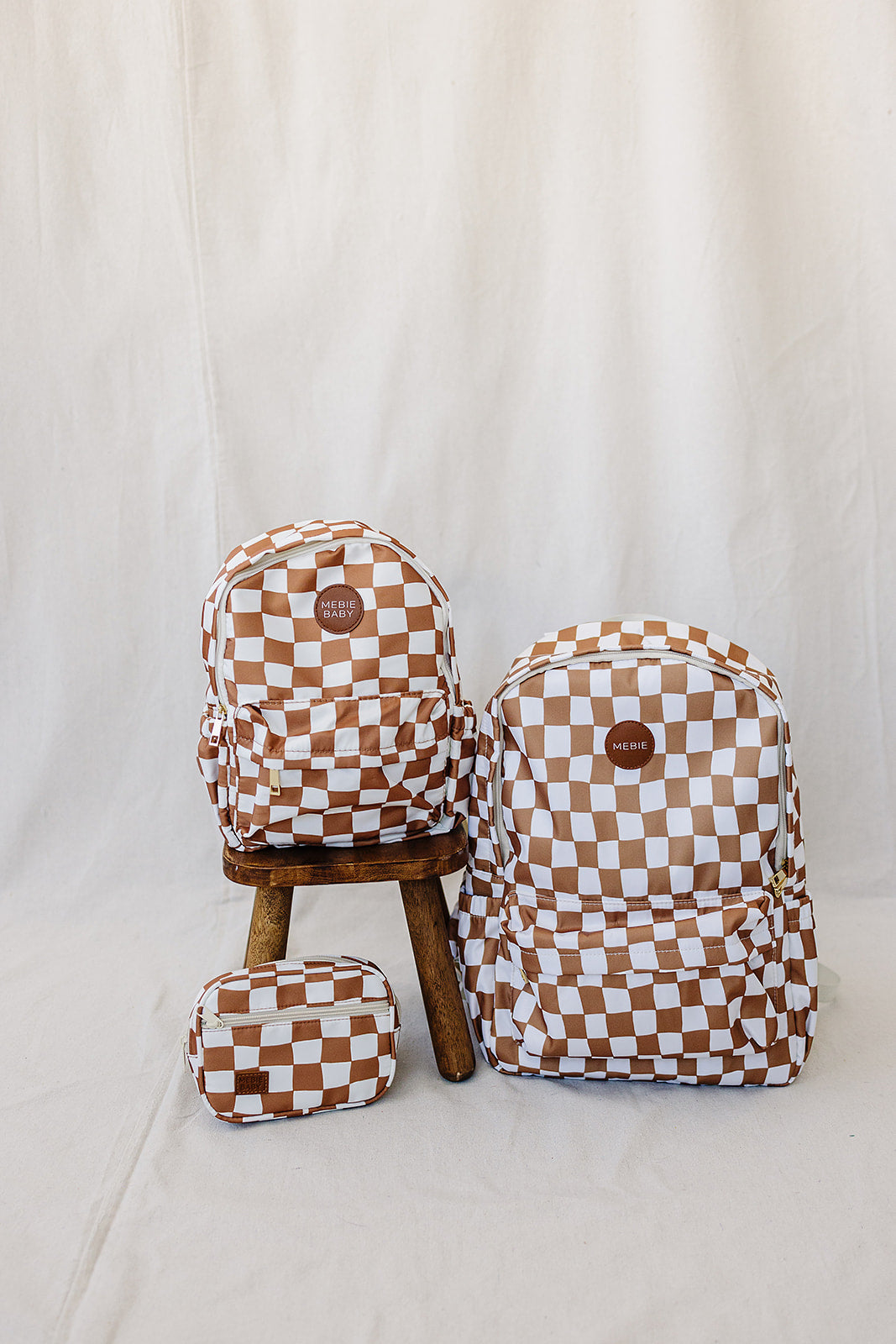 Mebie Baby Rust Wavy Checkered Mini Backpack